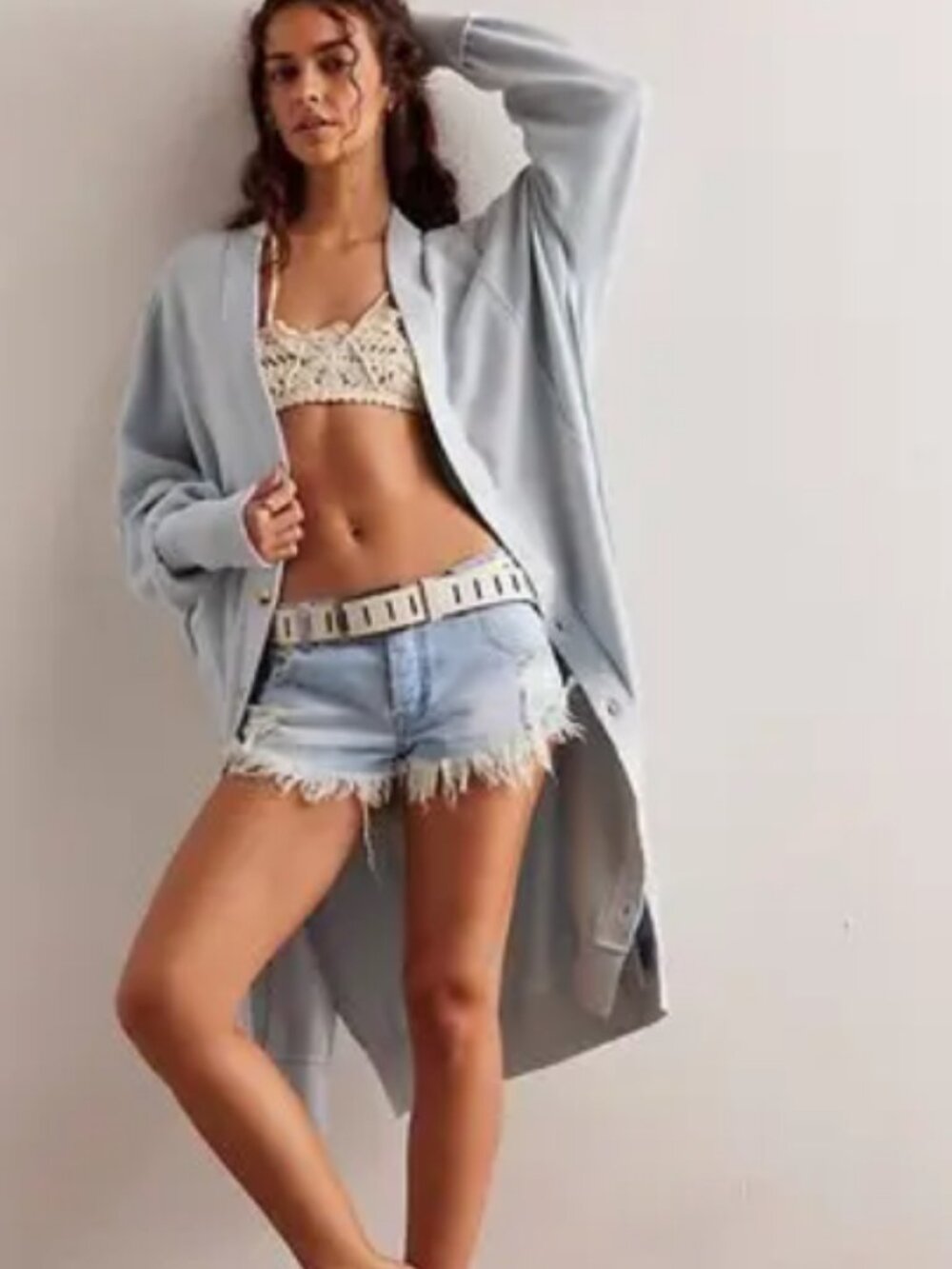 Free People We The Free Dreamy Blue Cardi Dolman Sleeves Button-Up Dress M